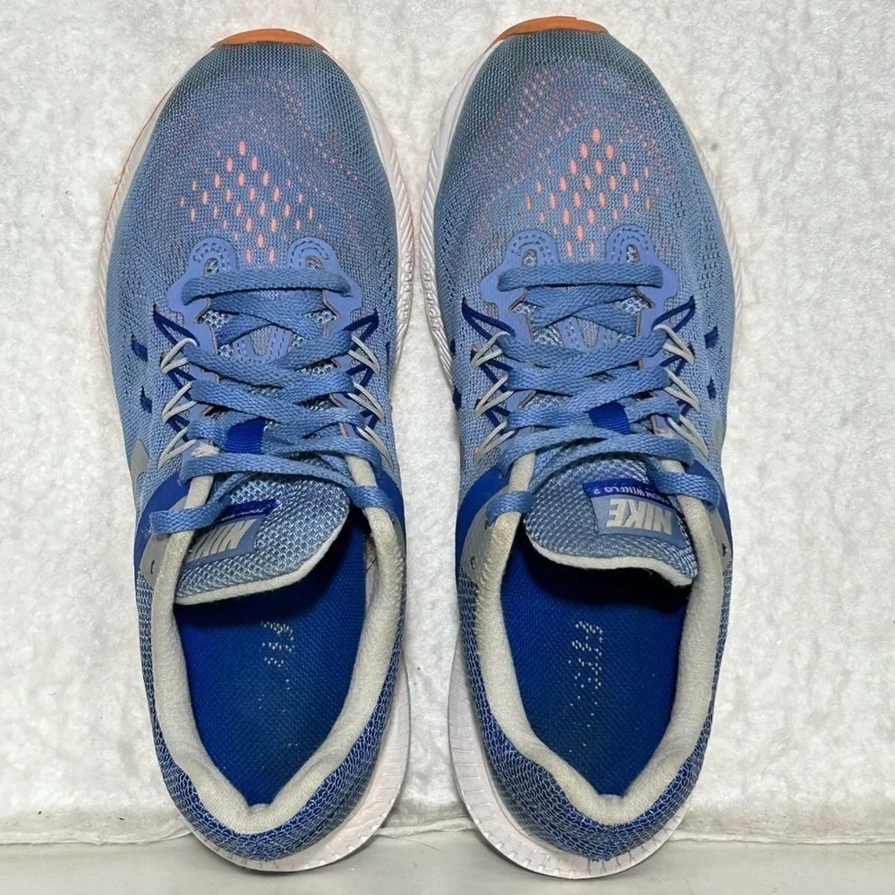 Nike Womens Zoom Winflo Blue/Silver Knit Running Athletic Sneakers Shoes SZ 7